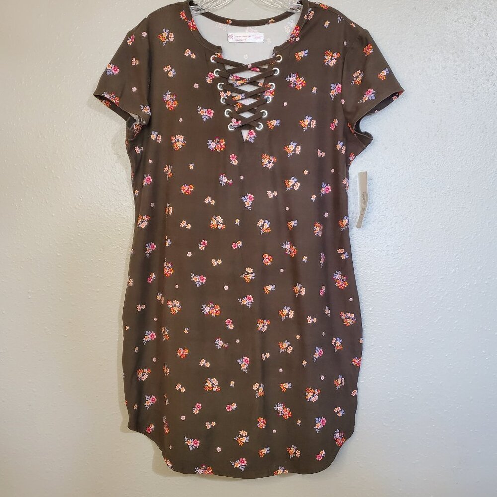 NWT No Boundaries Green Floral Lace Up Dress Juniors XXL